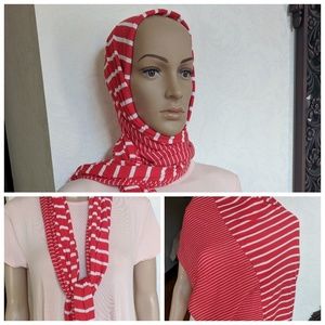 Red/White Striped Long Jersey Wrap Scarf Hijab NWT